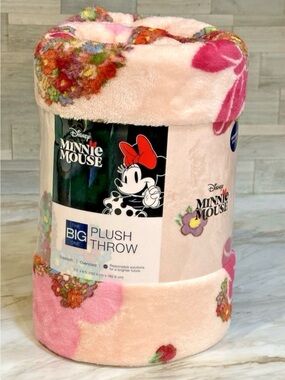 Disney Minnie Mouse Oversized Plush Throw 60"×72" Floral & Bows Pink Blanket